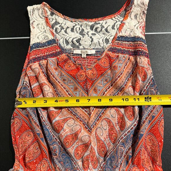 Miss Me Boho Paisley High-Low Dress Size M Orange Rust Smocked Lace Back Western - Picture 7 of 9